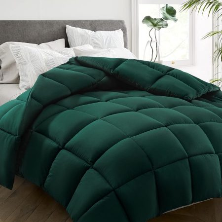 All Season Queen Size Bed Comforter - Cooling Goose Down Alternative Quilted Duvet Insert with Corner Tabs - Winter Warm - Machine Washable - Emerald Green