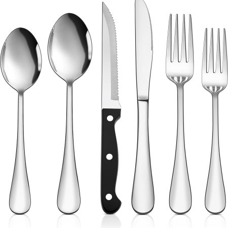 48-Piece Silverware Set with Steak Knives, Stainless Steel Flatware Set for 8, Mirror Polished Cutlery Tableware Set, Eating Utensils Include Knife Fork Spoon for Home Kitchen, Dishwasher Safe
