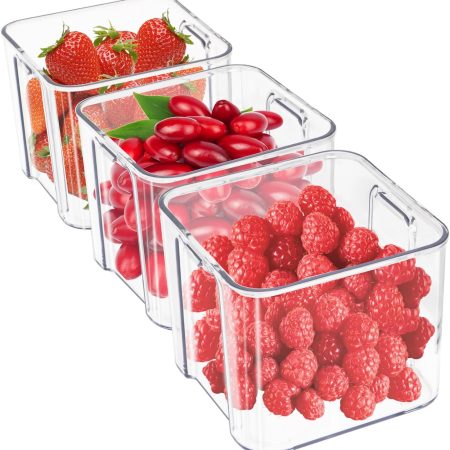 3Pack Fridge Organizer Drawer Divider Cube Pull-Out Bins Clear Food Container Refrigerator Storage box Produce Saver for Pantry Kitchen Cabinet