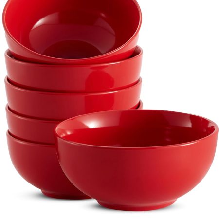 Soup Bowls, Cereal Bowl, Ceramic, Bowls for Kitchen, Microwave, Dishwasher and Freezer Safe,  Dishes for Pasta, Salad, Oatmeal, Deep Interior, 20 oz, Set of 6, (Red)