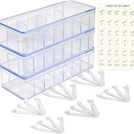 Set of 3 Cable Organizer Boxes with Labels - Charger Box Organizer, Stackable with Lids - Cord Storage for Desk & Drawer - Case