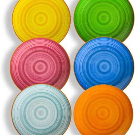 Ceramic Dessert Plates Set of 6, Colorful Appetizer Plates 8 Inch, Stackable Salad Dishes, Small Dinner Plates, Durable Dinnerware for Kitchen, Party, Wedding, Microwave and Dishwasher Safe