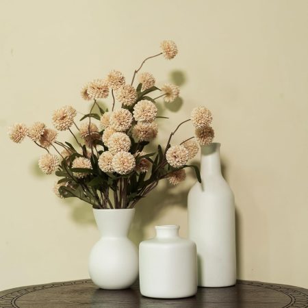 Ceramic Flower Vase Set of 3, Fake Flowers in Vase for Centerpieces with 8 Artificial Autumn Chrysanthemums Artificial Decorative Swags