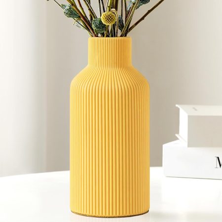 Ceramic Flower Vase, Minimalist Decor, Modern Home Decorative Vase, Small Pampas Grass Vases for Kitchen Bedroom Office Living Room Bathroom Shelf Centerpiece Table Decorations (Yellow)