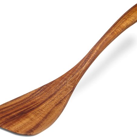 Wooden Spatula Nonstick Turner Acacia Wood, Right Long Handle Flat Frying Spatulas Handmade for Mother Wife Grandma Her Kitchen Gift, Ideal Cookware Utensils for Cooking Eggs, Fish, Pancakes