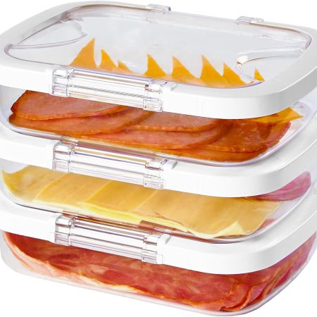 Deli Meat Containers for Fridge with Airtight Lids, Stackable Refrigerator Organizer for Lunch Meat Storage Sandwich Ham Cheese Salami Sliced Turkey, Clear  Box (Cold Cuts 3pk)
