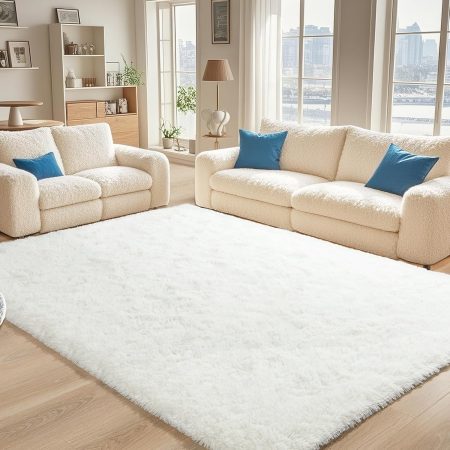 White Fluffy Rugs for Living Room 4x6, Soft Cream Area Rug for Kids Children Girls Bedroom Nursery, Washable Indoor Floor Carpets