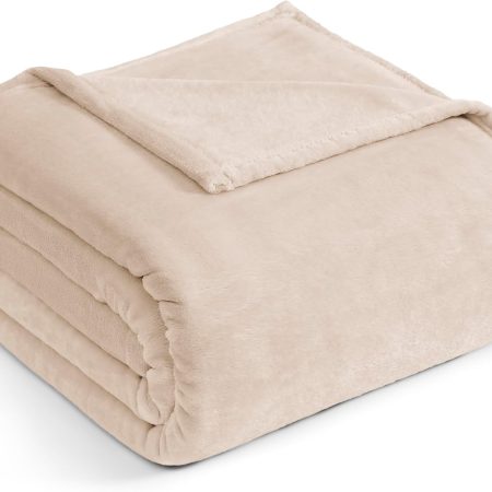 Twin Blanket ?C Flannel Fleece Beige Throw 60x80 ?C Lightweight & Cozy Blanket for Bed or Sofa ?C Elegant Neutral Blanket for All Seasons