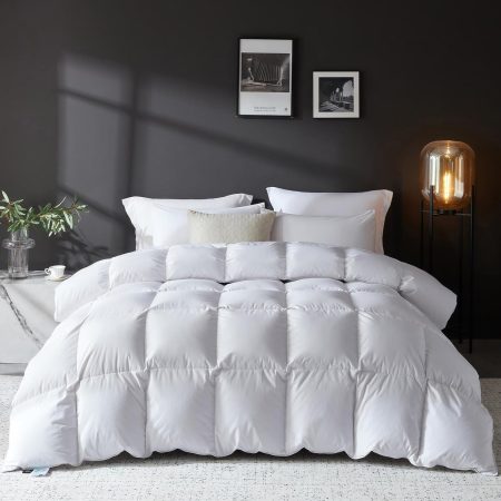 L  Goose Feather Down Fiber Comforter King Size, 100% Organic Cotton Fabric Duvet Insert,1200TC,750+FP, Hotel Collection, All Season White Bedding Comforters with 8 Tabs,84oz