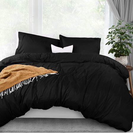 Duvet Cover Queen Size Set - 1 Duvet Cover with 2 Pillow Shams - 3 Pieces Comforter Cover with Zipper Closure - Ultra Soft Brushed Microfiber, 90 X 90 Inches (Queen, Black)