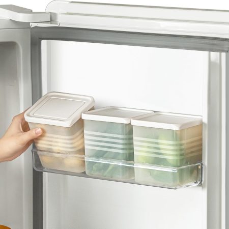 3 Pack Refrigerator Organizer Boxes, Fridge Side Door Storage Containers with Lid, Stackable Food Storage Organizer for Kitchen, Refrigerator (Translucent)