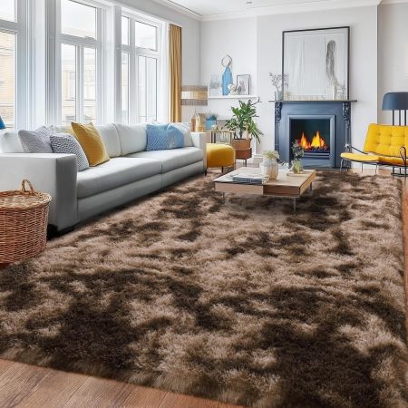 Brown Fluffy Rug 8x10 for Living Room, Fuzzy Shag Area Rugs Non-Slip Modern Floor Shaggy Carpet for Bedroom Dorm Nursery Girls Boys Room Home Decor