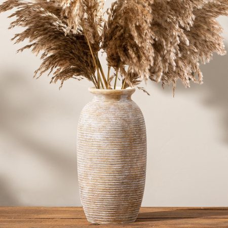 Ceramic Flower Vase, 12.5" Large Rustic Farmhouse Vases Home Decor Tall Pottery Decorative Pampas Vase for Table Living Room Entryway Mantel Bookshelf Bedroom Bathroom Kitchen-Yellow