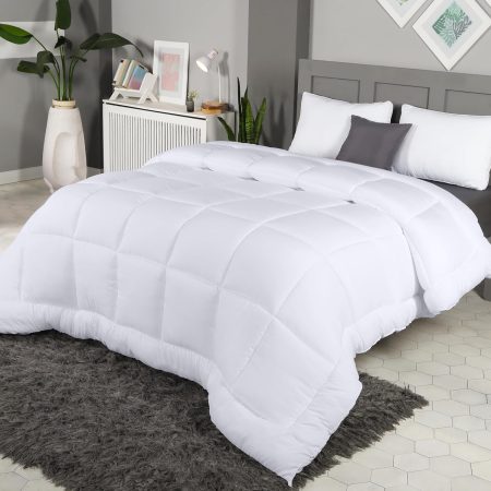 All Season Down  Quilted Full Comforter, Duvet Insert with Corner Tabs, Machine Washable, Bed Comforter (White)