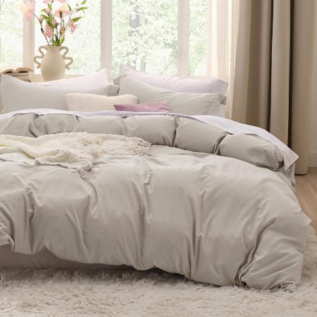 Duvet Cover Queen Size - 3 Pieces Prewashed Extra Soft Bedding Set, Includes 1 Duvet Cover 90x90 Inches with Zipper Closure & 2 Pillow Shams, Linen, Comforter Not Included