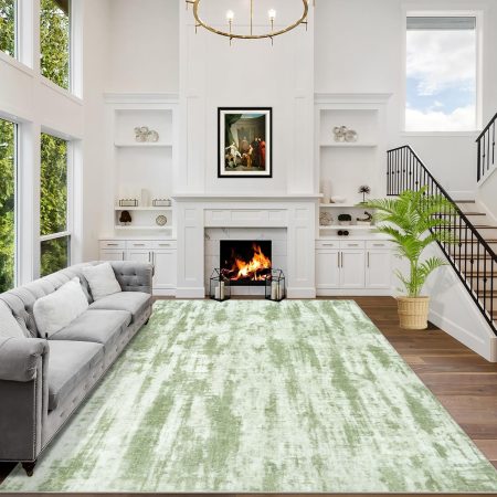 10x14 Area Rugs Washable Rug: Modern Abstract Living Room Rug Soft Anti-Skid Thin Carpet Indoor Floor Non-Shedding Carpets for Bedroom Dining Room Farmhouse Nursery Home Office - Green