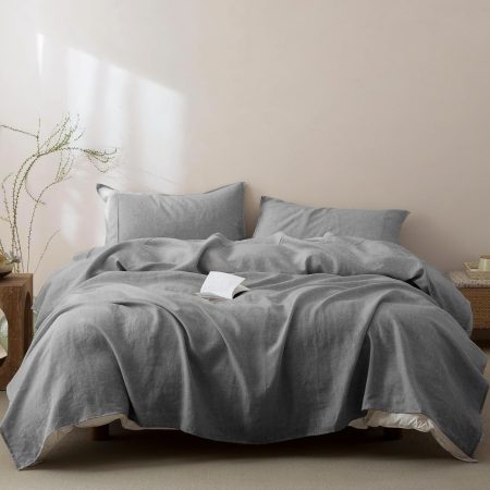 100% French Pure Linen Sheets Set King Size,Oeko-TEX Certified Bedding, All-Season Breathable for Hot Sleepers,16 Inch Deep Pocket Machine Washable 4-Piece (Earl Grey)