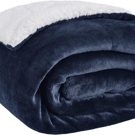 Fleece Throw Blanket for Couch - Thick and Warm, Soft Fuzzy Plush Throw Blanket for Winter, Navy, 50x60 Inches