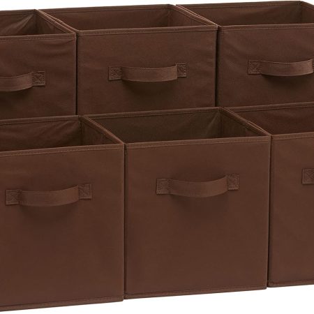 Cube Organizer Storage Bins Handles, Collapsible Fabric, Pack of 6, 10.5"x10.5"x11", Brown