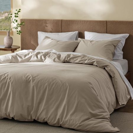 Cotton Duvet Cover King - Luxury Slub Weave 100% Cotton Duvet Cover with a Linen Like Textured, Easy Change Durable Bedding, Tannish Linen Grey, 104" x 90"