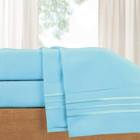 Luxury 4-Piece Bed Sheet Set - Luxury Bedding 1500 Premium Hotel Quality Microfiber, Wrinkle Resistant Cool & Breathable, Easy Elastic Fitted, King, Baby Blue