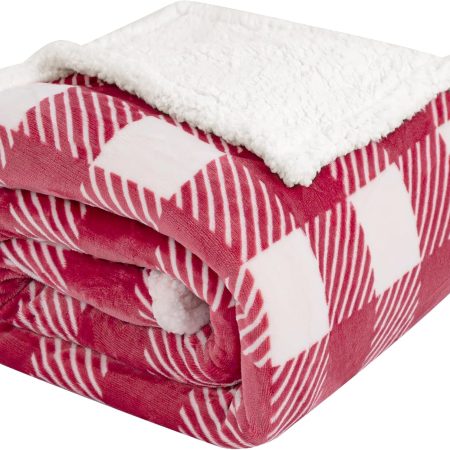 Plaid Twin Blanket 60" X 70", Fuzzy Fluffy Soft Cozy Throw Blanket, Twin Size Plush Fleece Flannel Plush Microfiber Blanket for Couch Bed Sofa (RustRed)