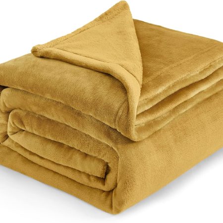 Fleece Blankets King Size Gold Yellow - Bed Blanket Soft Lightweight Plush Cozy Fuzzy Luxury Microfiber, 108x90 inches