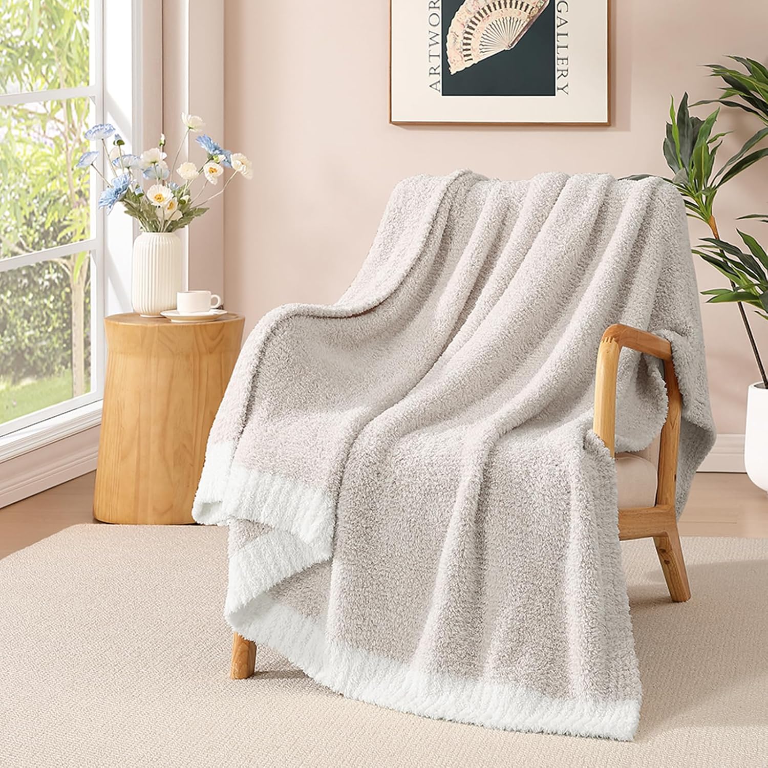Throw Blanket Cationic Dyeing Taupe Soft Cozy Fluffy Warm Hand Made Throw Blankets for Couch, Sofa, Chair, Bed, Camping, Picnic, Travel Lightweight Bed Blanket - 50"*60"