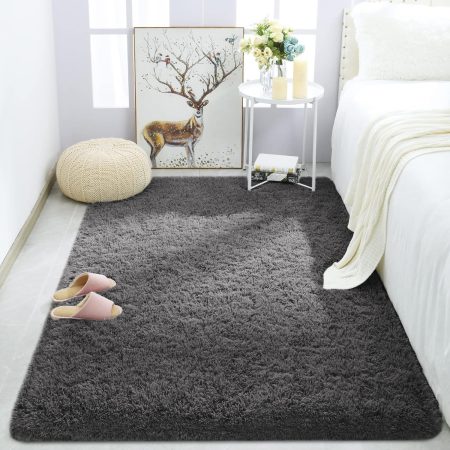 Soft Modern Indoor Shaggy Area Rug for Bedroom Livingroom Dorm Kids Room Home Decorative, Non-Slip Plush Fluffy Furry Fur Rugs Comfy Nursery Accent Floor Carpet 3x5 Feet,Dark Grey