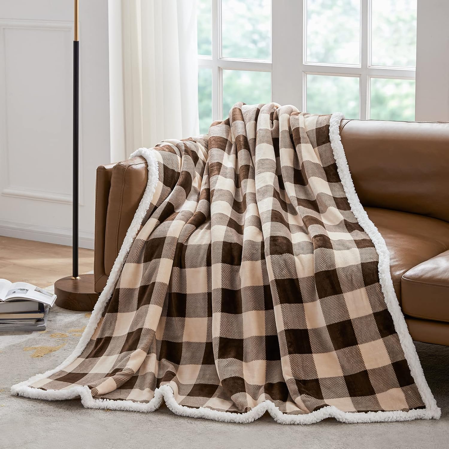 Buffalo Plaid Christmas Twin Blanket 60" X 70", Fuzzy Fluffy Soft Cozy Throw Blanket, Fleece Flannel Plush Microfiber Blanket for Couch Bed Sofa(Brown)