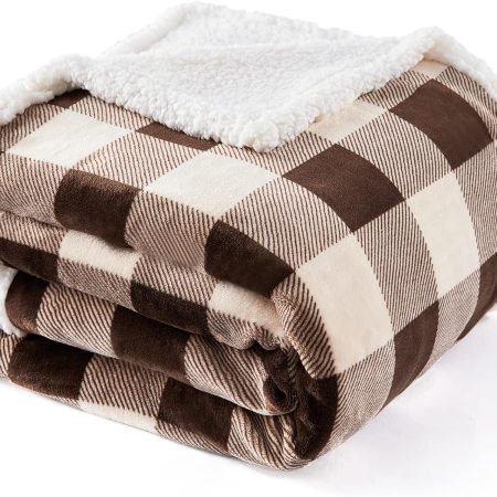 Buffalo Plaid Christmas Twin Blanket 60" X 70", Fuzzy Fluffy Soft Cozy Throw Blanket, Fleece Flannel Plush Microfiber Blanket for Couch Bed Sofa(Brown)