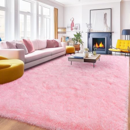 Pink Shag Rug 8x10, Fluffy Living Room Area Rugs Shaggy Modern Soft Plush High Pile Floor Carpet Non-Slip for Bedroom Dorm Nursery Girls Room Home Decor Aesthetic