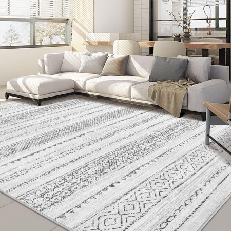 Area Rug Living Room Rugs: 5x7 Machine Washable Boho Large Neutral Farmhouse Stain Resistant Moroccan Indoor Floor Carpet for Bedroom Nursery Dorm Classroom Playroom Dining Room House- Grey