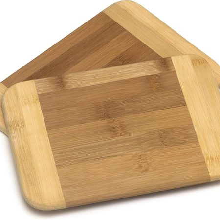 Bamboo Wood Two-Tone Kitchen Cutting and Serving Board, Small, 8" x 6" x 5/16", Set of 2