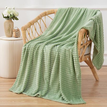Flannel Fleece Throw Blanket Sage Green 50"??60",Super Soft Plush Cozy Blanket with Square Grid Design Luxury for Couch Sofa Chair