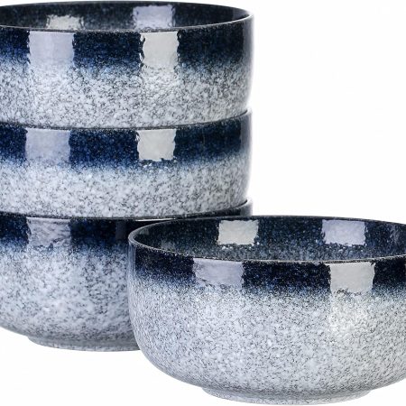 Cereal Bowls - 36 Ounce, Japanese Noodle Bowl Set, Ceramic Bowls for Kitchen, Breakfast, Oatmeal, Microwave and Dishwasher Safe, [Set of 4], Dark Blue
