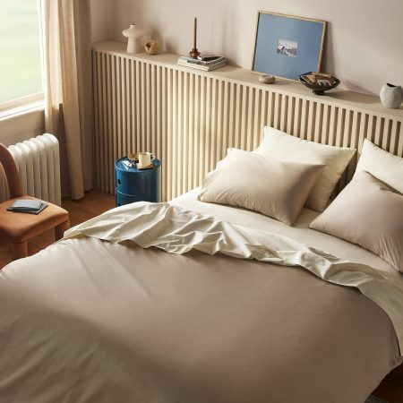 Luxury Sateen 4 Piece King Size Sheets Set in Pebble - 100% Cotton Sateen Sheets - 1 Fitted Sheet, 1 Flat Sheet, 2 Pillowcases - Best Luxury Sheets