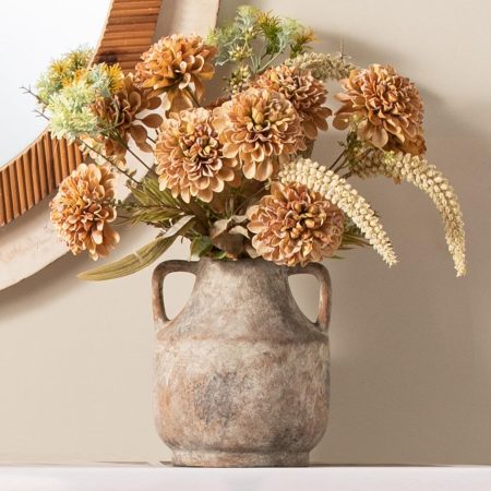 Ceramic Flower Vase with Handles, 8 inch Tall Off-White Vase, Decorative Terracotta Vases, Farmhouse Rustic Pottery Vases for Home Decor, Living Room, Table
