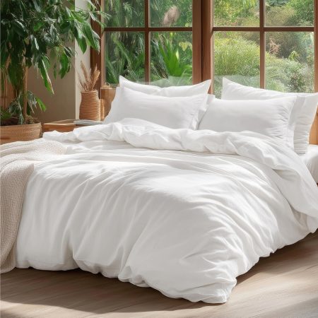 100% Washed Cotton Duvet Cover King Size - Natural White Minimalist Cotton Duvet Cover Linen Like for All Seasons -  Plain Simple Bedding (Natural White, King, 104"x90")