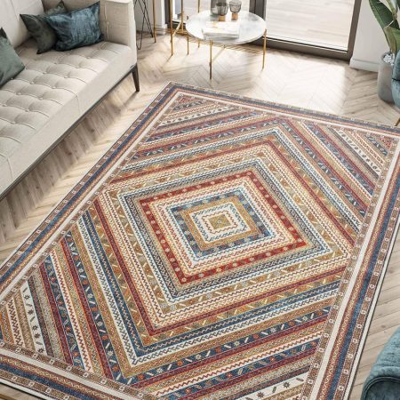 5x7 Rug - Machine Washable Area Rug with Non-Slip Backing, Ideal for Living Room, Dining Room, Bedroom - Vintage, Easy Clean, Durable, Low Pile Rug - (5' x 7')