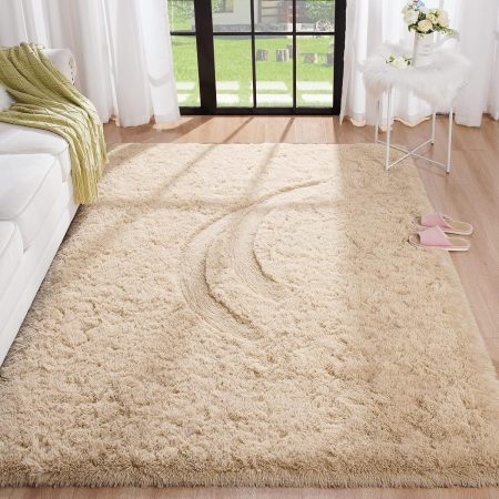 Fluffy Beige Rugs for Living Room Bedroom 4x6, Soft Plush Fuzzy Shaggy Rugs for Kids Girls Boys Room Decor, Washable Indoor Floor Carpets