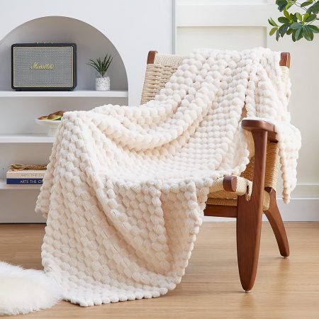 Fleece Throw Blanket for Couch or Bed - 3D Imitation Turtle Shell Jacquard Decorative Blankets - Cozy Soft Lightweight Fuzzy Flannel Blanket Suitable for All Seasons(50"??60",Beige)
