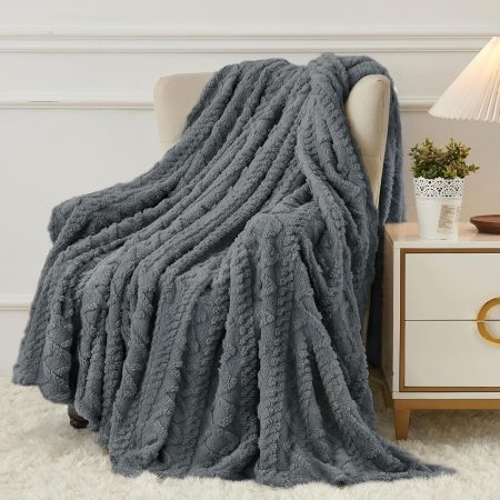 Flannel Throw Blanket - Cozy Soft Lightweight Fuzzy Throw Blanket for Women Portable Throw Blankets for Couch, Warm Present for Birthday, Christmas, Halloween, Housewarming(50"x60", Gray)