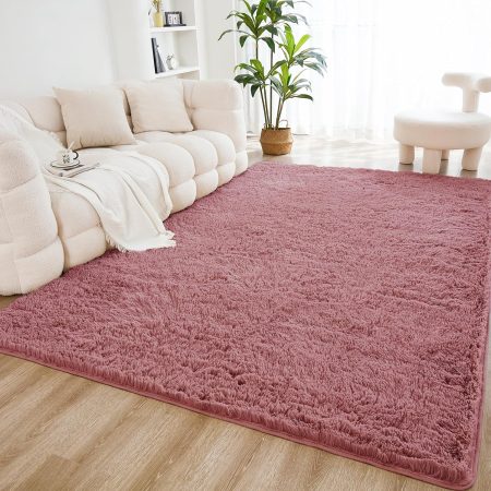 8x10 Shag Area Rug for Living Room Bedroom, Pea Pink High Pile Ultra Soft Plush Shaggy Furry Bedside Playroom Dorm Carpet, Non-Slip, Non-Shedding Modern Indoor Floor Rug