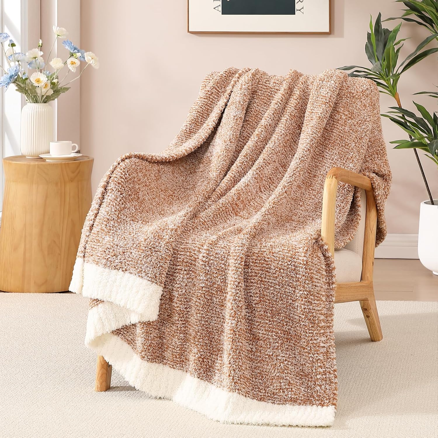 Throw Blanket Cationic Dyeing Burnt Orange Soft Cozy Fluffy Warm Hand Made Throw Blankets for Couch, Sofa, Chair, Bed, Camping, Picnic, Travel Lightweight Bed Blanket - 50"*60"