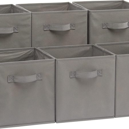 Collapsible Fabric Storage Cubes Organizer with Handles, Sturdy, Gray, 10.5-x-10.5-x-11-inch, Pack of 6